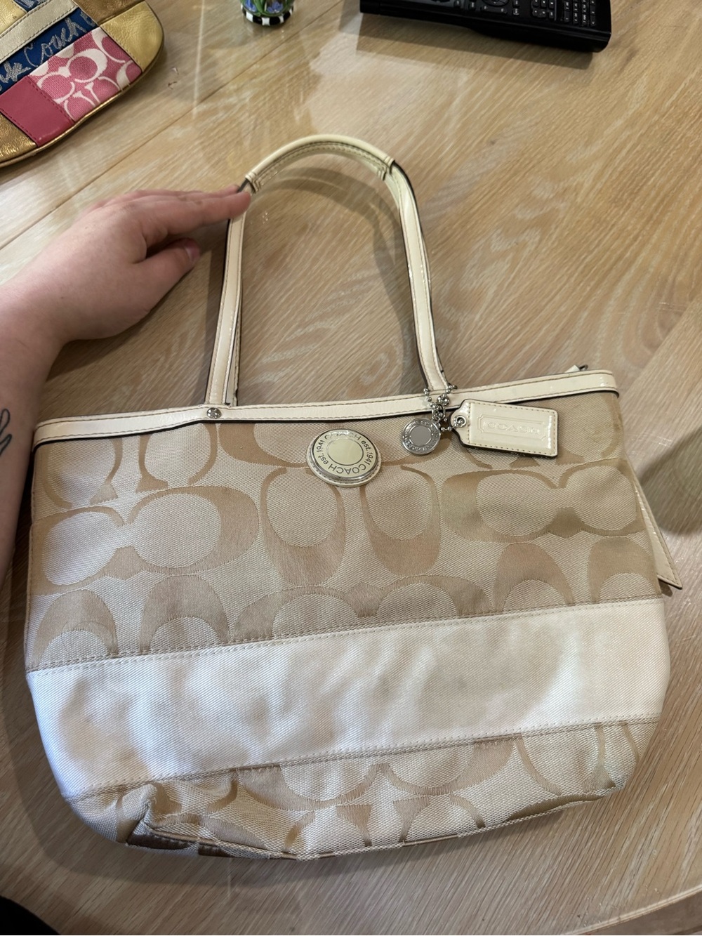 Coach Beige and Cream Signature Tote